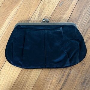 J Crew Black Silk Kiss-Lock Clutch and small mirror